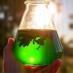 Vibrant green herbal infusion with sunlit background